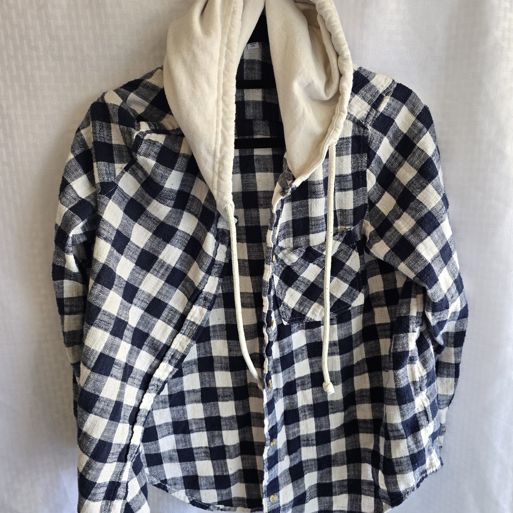 Time and Tru Checkered Hoodie in Black and Cream